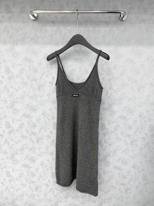 Miu Miu Sophisticated Grey Sling Cashmere Knitted Dress