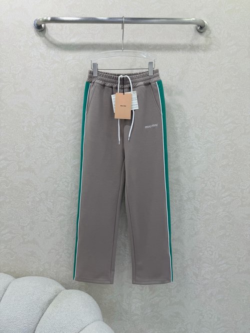 Miu Miu Side Contrast Webbing Wide-leg Trousers with Brand Identity