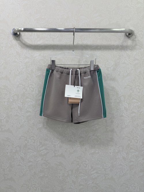 Miu Miu Side Contrast Webbing Wide-leg Shorts with Letter Logo