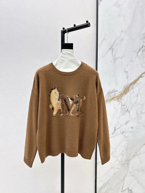 Max Mara Horse Edition Loose Silky Knitted Sequined Sweater, Three Colors