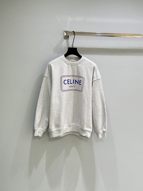 Celine Cotton Long-Sleeve Crew-Neck Sweatshirt with Printed Logo