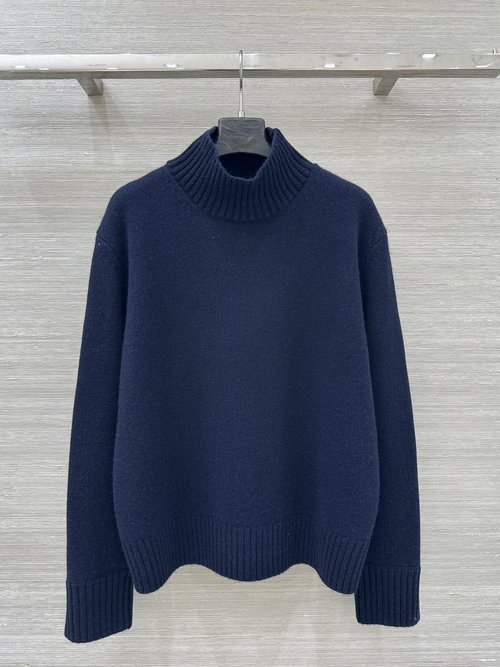 Loro Piana Timeless Pure Cashmere High-Neck Top Featuring Slit Sleeves and Asymmetrical Hemline