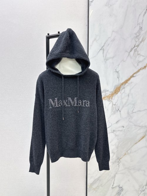 Max Mara Loose Fleece Hoodie with Logo Letter Rhinestones