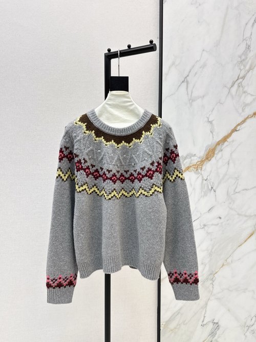 Loro Piana Fair Isle Knit Round Neck Sweater, Stylish and Sophisticated