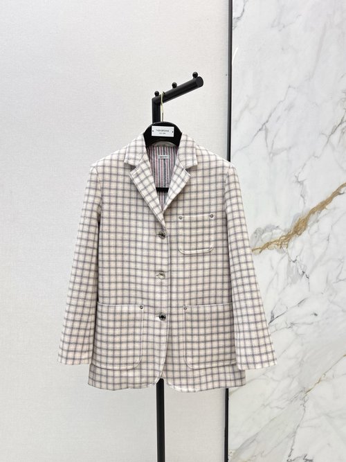 Thom Browne Exclusive Pink Check Tweed Blazer with Fashionable Charm