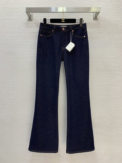 Chanel Skinny Micro-flare Jeans with Logo Hardware, Streamlined Style