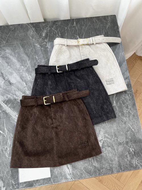 Miu Miu Velvet Belted A-line Skirt for Winter Elegance