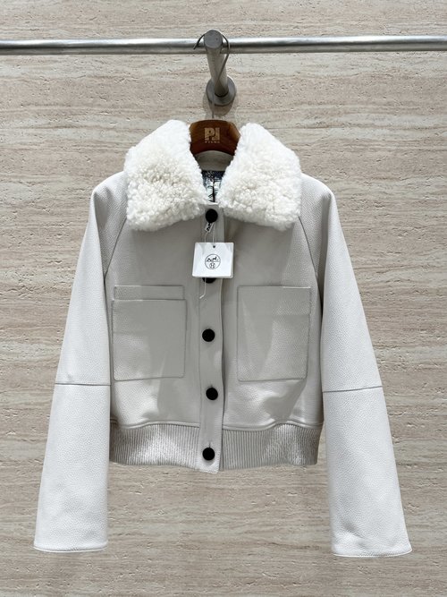 Hermes Classic Short Jacket with Removable Collar, Imported Goat Leather