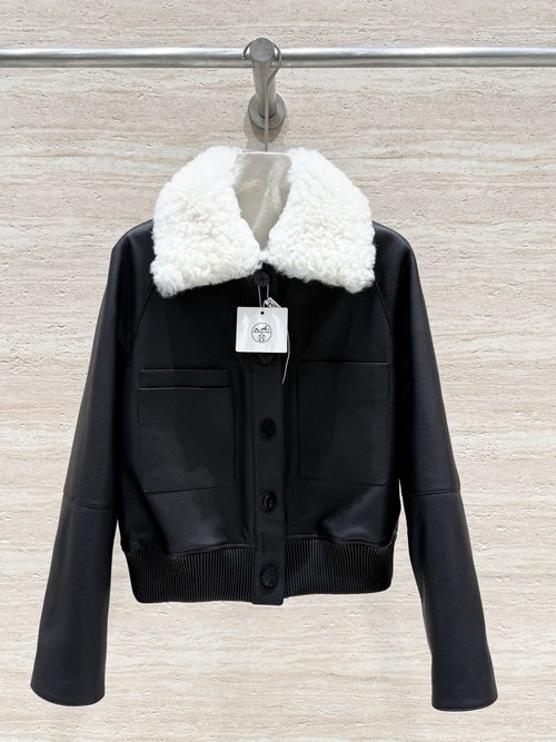 Hermes Classic Short Jacket with Removable Collar, Imported Goat Leather