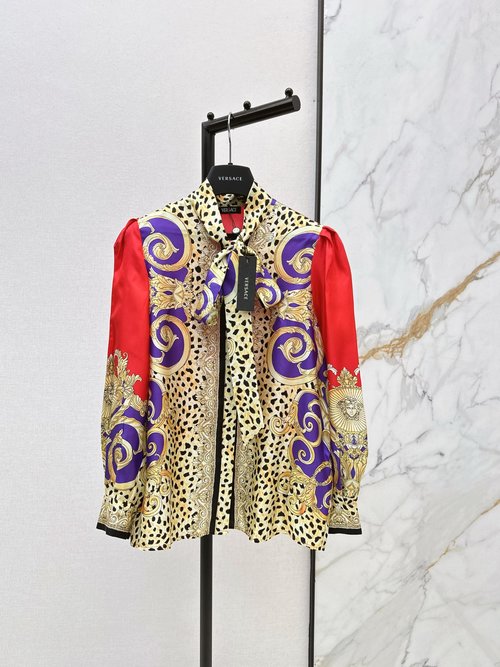 Versace Baroque Printed Silk Shirt with Medusa Buckle