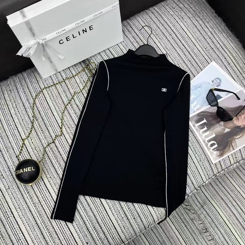 Celine New Color-block Striped Long Sleeve Top with Logo