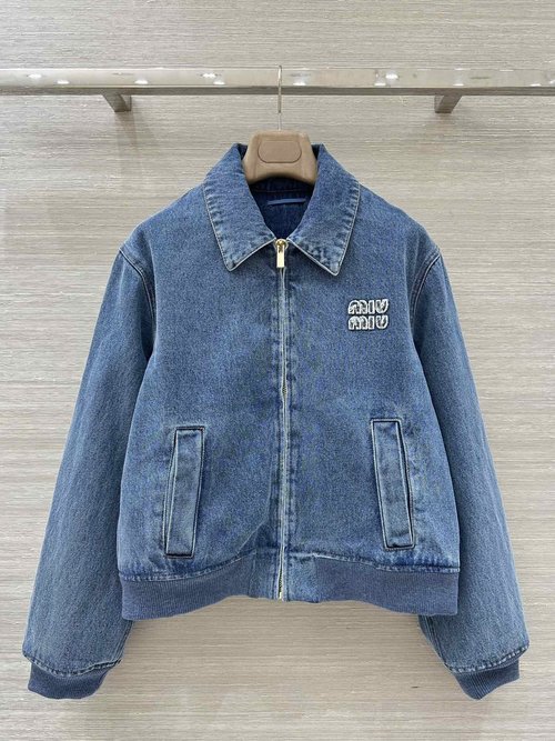 Miu Miu Exclusive First Release: Vintage Denim Boyfriend Jacket with Patchwork Embroidery