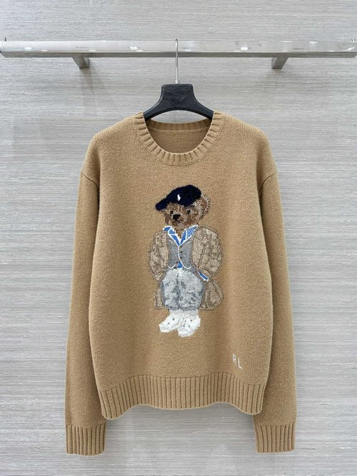 Loro Piana Exclusive Custom Knitted Sweater with Embroidered Bear, 90% Wool 10% Cashmere