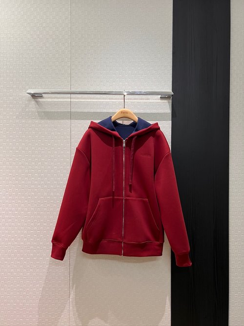 Loro Piana Embroidered Logo Hooded Sweatshirt Jacket in Contrast Fleece