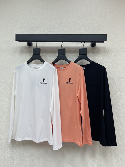 Yves Saint Laurent Diamond-Embellished Long Sleeve Tee with Subtle Logo