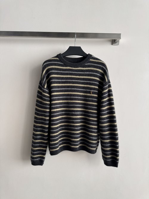 Yves Saint Laurent Cozy Cashmere-blended Retro Striped Round-neck Sweater
