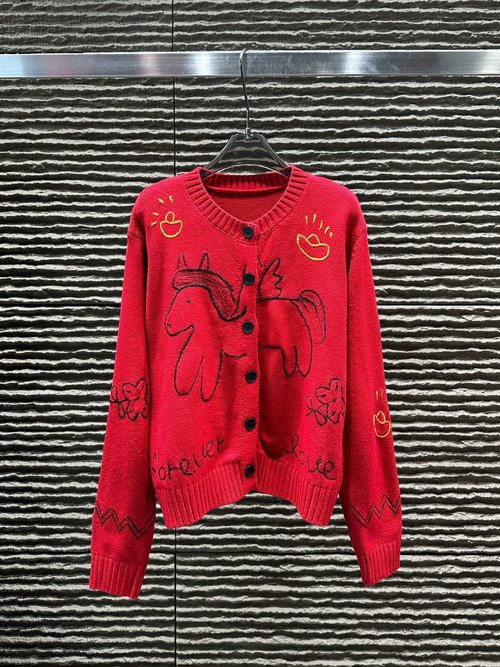 Thom Browne Embroidered Pony Red Cardigan