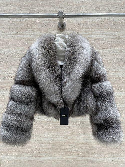 Fendi Finnish Silver Fox Fur Short Coat, Elegant and Fluffy Design