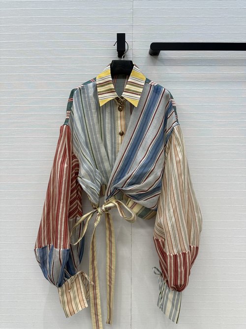 Zimmermann Colorful Stripe Spliced Silk Flax Shirt with an Elegant Design