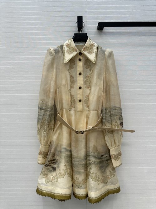 Zimmermann Ocean Sunset Printed Silk-Linen Exquisite Dress