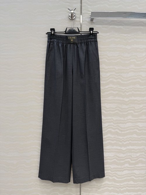 Celine High-Sense Leather-Logo Pants with Imported Wool for Leg Shape Modification