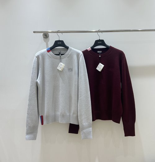 Loewe Minimalist Round-Neck Contrast-Color Knitted Long-Sleeve Sweater