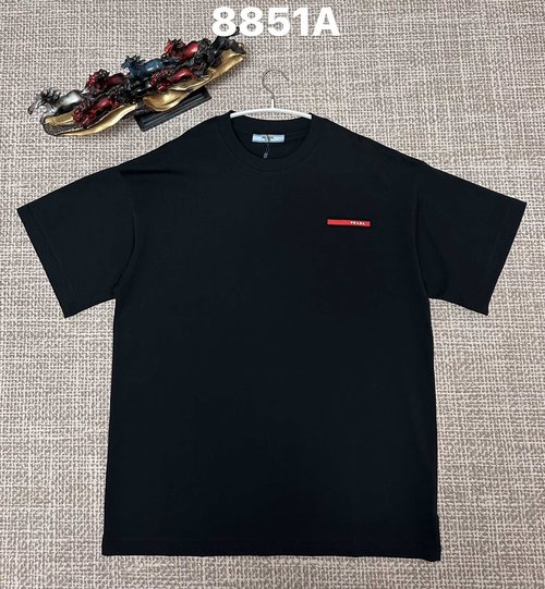 Prada White and Black Cotton Laminated Plain Weave T-Shirt