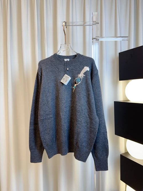 Loewe Underwater World Embroidery Logo Soft Wool Top, Stylish