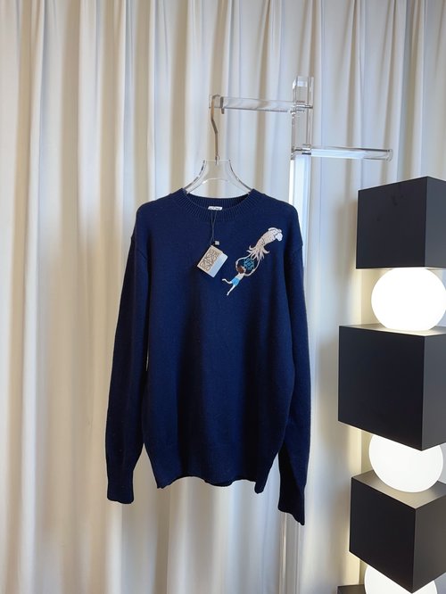 Loewe Underwater World Embroidery Logo Soft Wool Top, Stylish