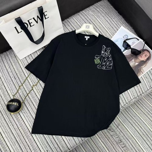 Louis Vuitton Exclusive Co-branded Cat Embroidery Short Sleeve Round-Neck T-shirt