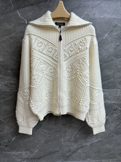 Loro Piana LP Cashmere Cardigan with Hollow Crochet, Double - layer Fabric, Loose - fitting