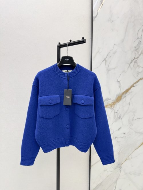 Fendi Exclusive Knit Wool Round-Neck Cardigan with Luxury Detailing