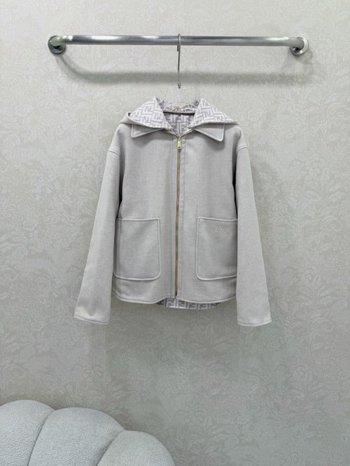 Fendi Detachable Hooded Double-sided Wool Coat with Print