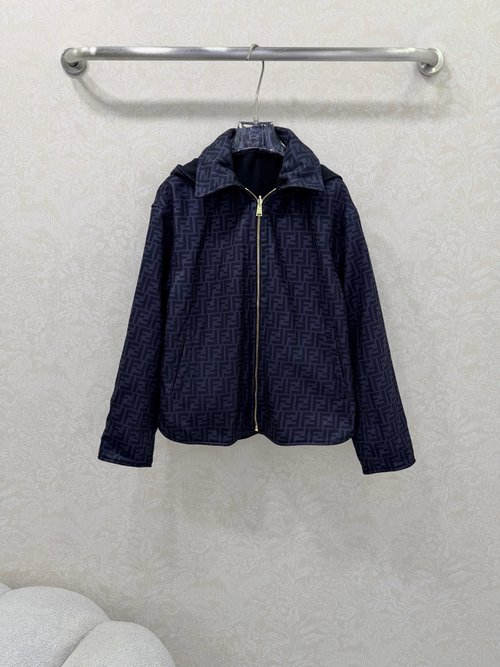 Fendi Detachable Hooded Double-sided Wool Coat with Print