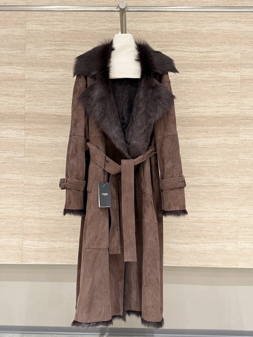 Fendi Luxury Goatskin Fur Coat with Belt, Reversible Anti-Fur Side
