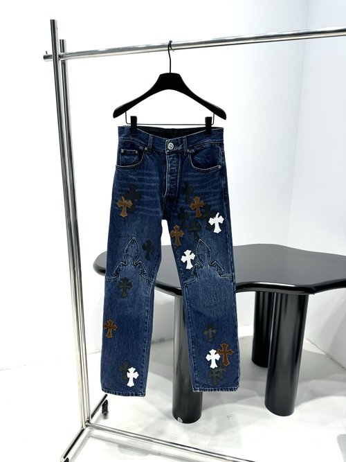 Chanel New Denim Trousers with Cowhide Cross and Silver Accents