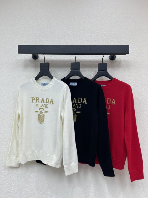 Prada Imported Wool Knit Sweater with Logo Decoration