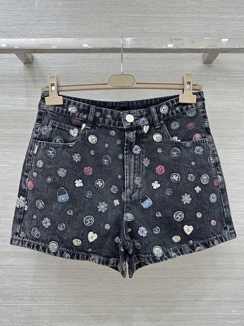 Chanel Exclusive Cowboy Shorts with Colorful Print, Enzyme-Washed Organic Cotton