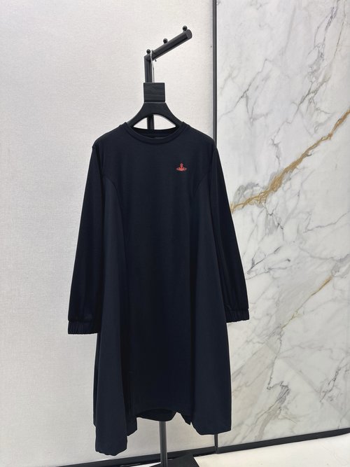 Vivienne Westhood Black Dress with Waist Tie and Red Embroidery for Work