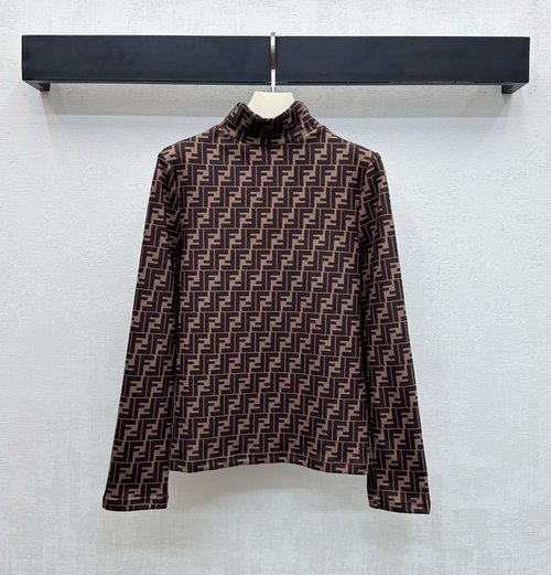 Fendi High-Neck Printed Base Layer with Logo, Soft and Slimming