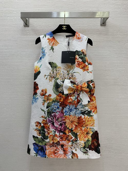 Dolce & Gabbana Floral Print Sleeveless A-Line Dress with Bow