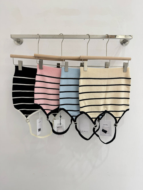 Chanel Halter Neck Striped Backless Knit Top