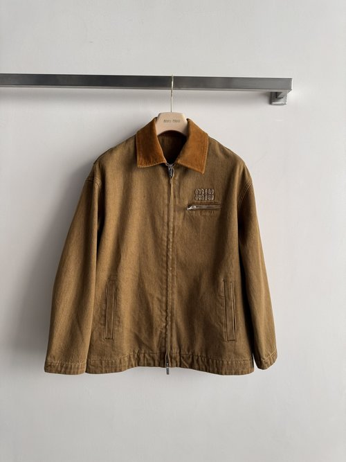 Miu Miu Fashionable Denim Jacket with Corduroy Collar & Logo