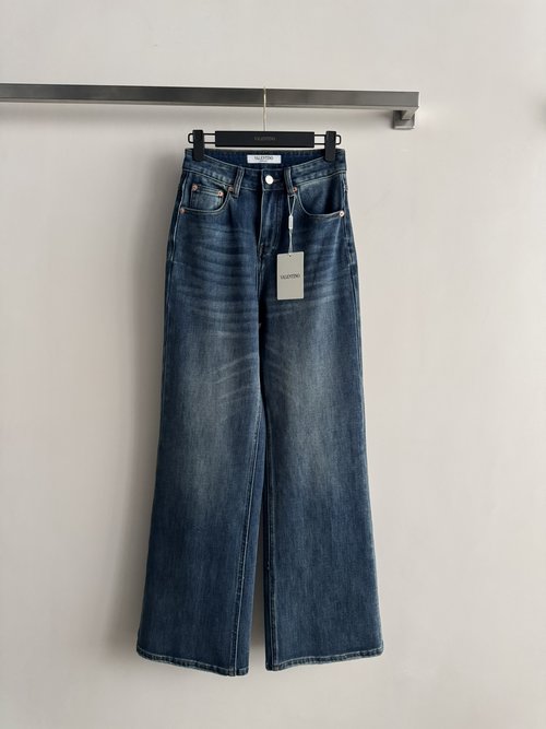 Valentino V-Metal Buckle Straight-Leg Jeans, Elegant and High-Quality