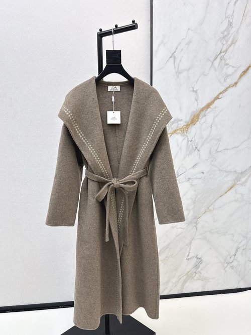 Hermes High - IQ Collar Handmade Stylish Wool Camel Hair Overcoat