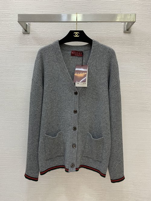 Gucci Knitted Cardigan with G Logo Buttons and Striped Edges