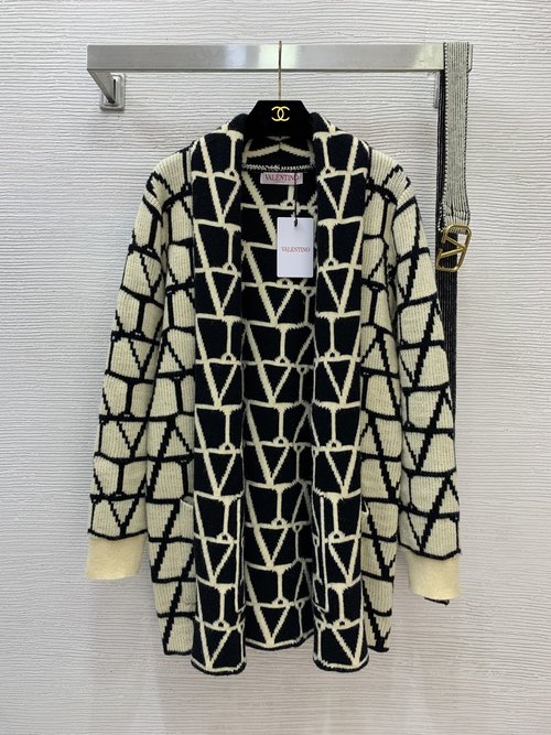 Valentino Customized Wool Knit Dress with Logo Jacquard and Scarf Collar