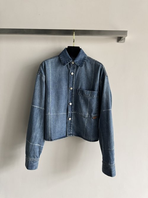 Alexander Wang High - Crafted Short Denim Shirt Jacket with Logo Decoration