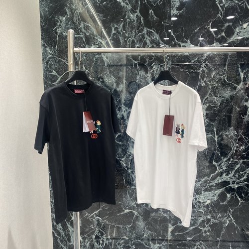 Gucci Cartoon Animal Embroidered T-Shirt with Double G Logo, Playful Style