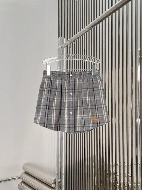 Miu Miu Refined MIU Design: Checked Shirt and Skirt Ensemble